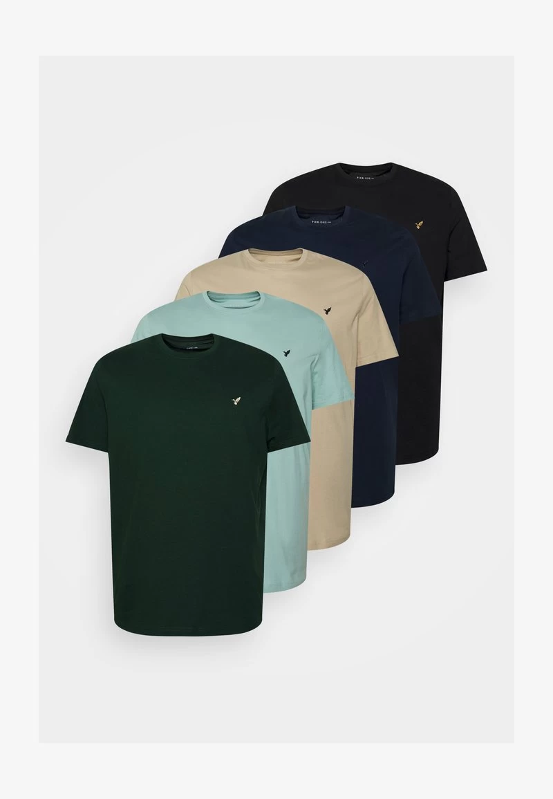 Pier One 5 PACK - T-Shirt Basic - Dark Green/beige/light Blue - Image 6