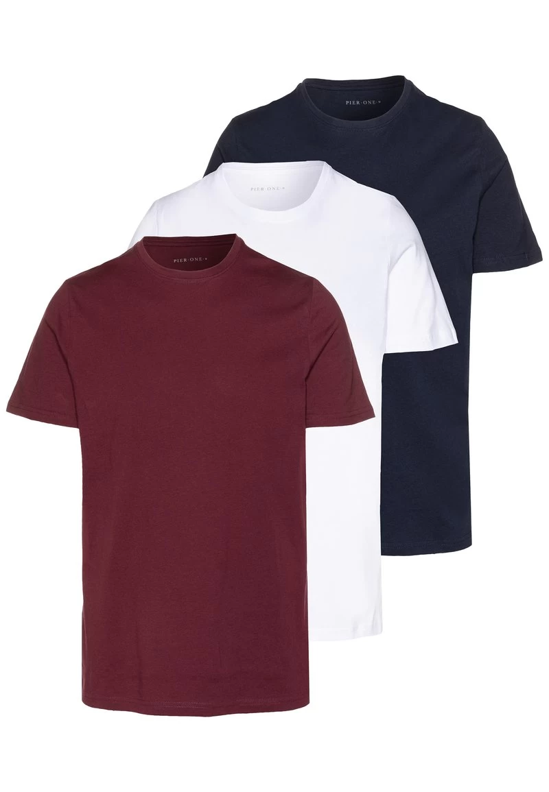Pier One 3 PACK - T-Shirt Basic - White/dark Blue/red – Bild 6